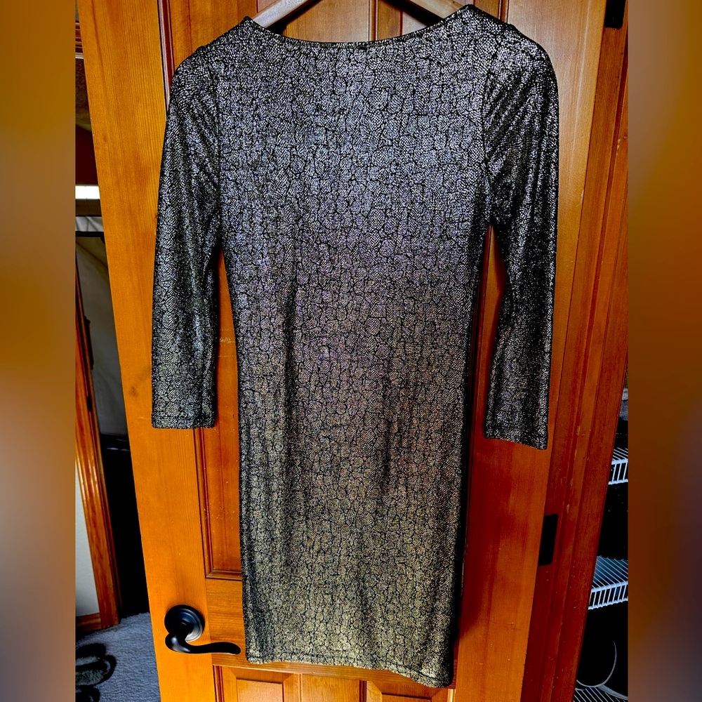 Topshop Snake Skin Metallic Gold Long Sleeved Dress Size 4